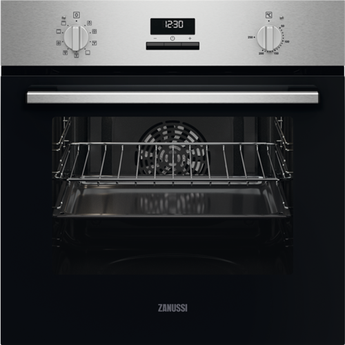 Horno Zanussi Zohne2x2 65 independiente esmalte de 60 cm inox antihuellas 7 funciones reloj programador limpieza mandos fijos