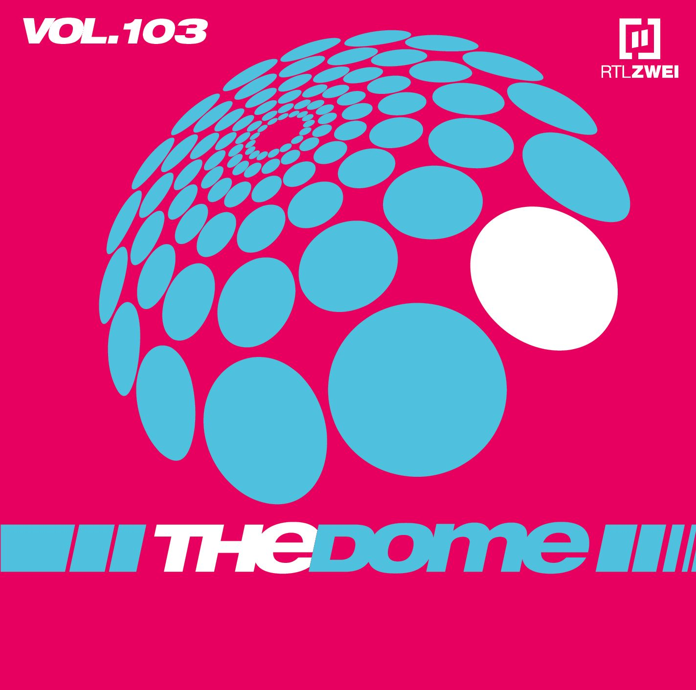 Das Dome-Albumcover mit pinkfarbenem Hintergrund und blau-weißer Grafik.