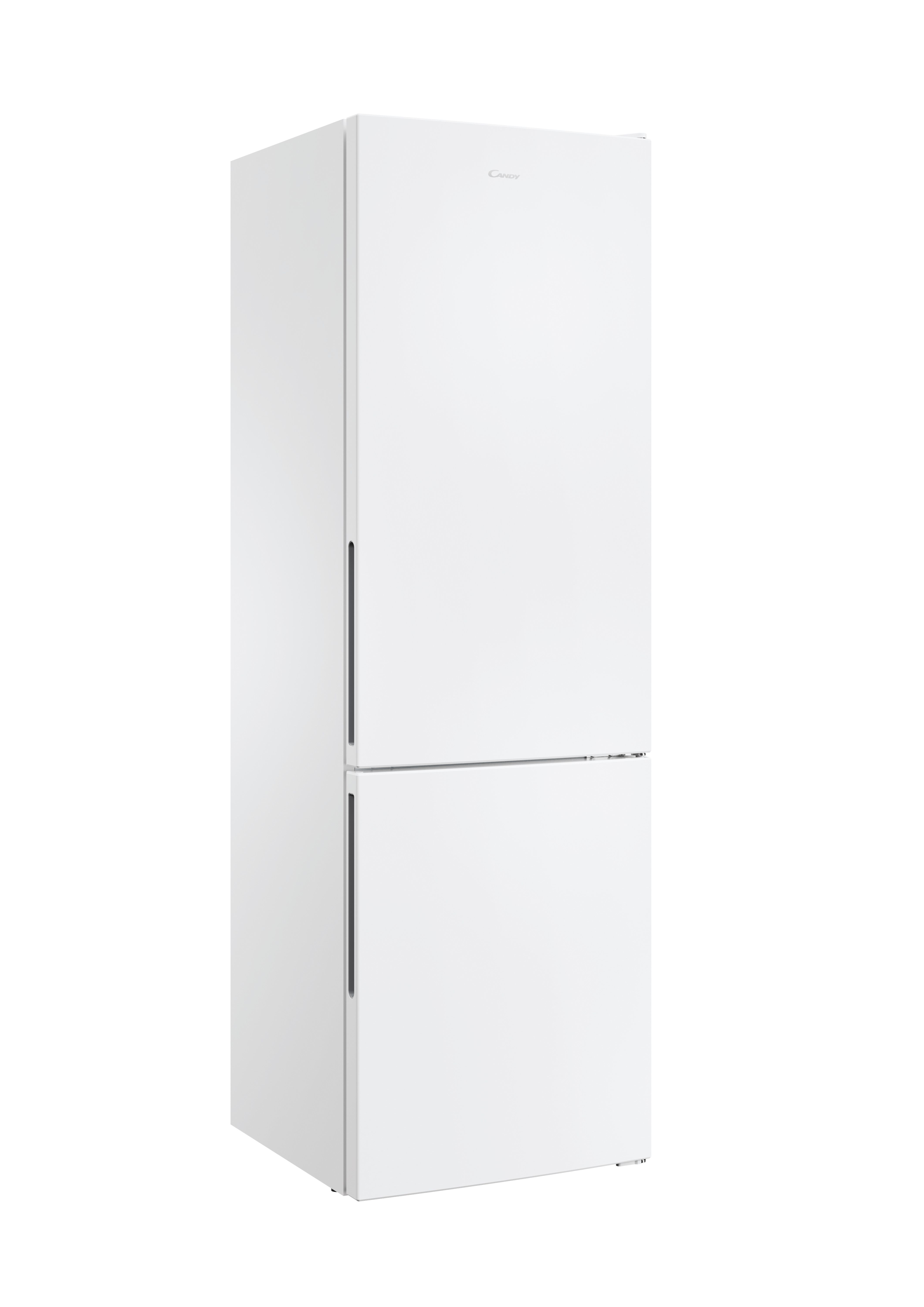 Refrigerador blanco con dos puertas. Logotipo de Candy visible.