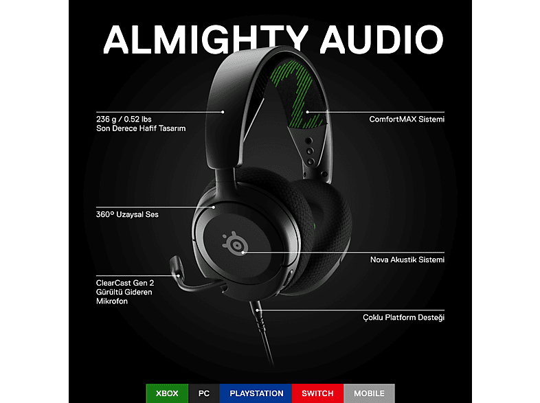 STEELSERIES Arctis Nova 1X Multi-System Oyuncu Kulak Üstü Kulaklık Siyah_1