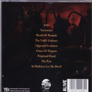CD-Cover mit Songtiteln in Weiß auf dunkelrotem Hintergrund, mit einer dunklen, schattigen Grafik.