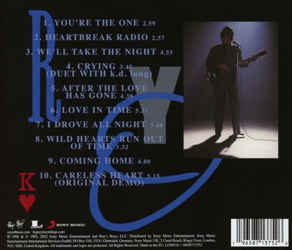 Cd-hoes, Roy Orbison album. Tracklist en een foto van Roy Orbison die gitaar speelt op het podium.