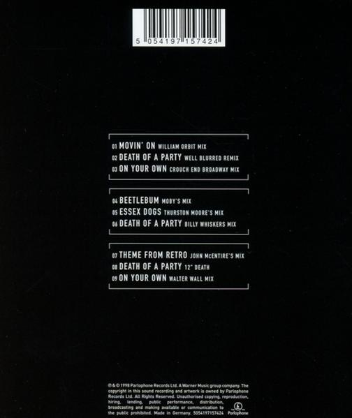 Schwarzer Hintergrund mit weißem Text: Titelliste, Künstler- und Albumdetails.