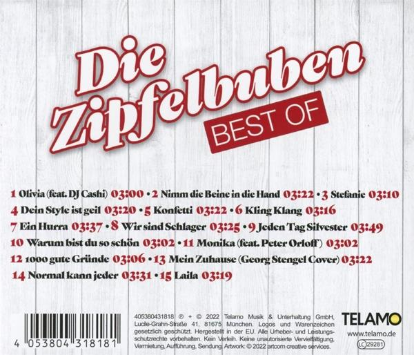 Rückseite einer CD-Hülle mit Trackliste. Der Text ist weiß auf Holzgrund. Roter Text oben.