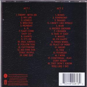 Rückseite einer CD-Hülle mit Songlisten für Act 1 und Act 2, mit verschiedenen Songtiteln in Rot.