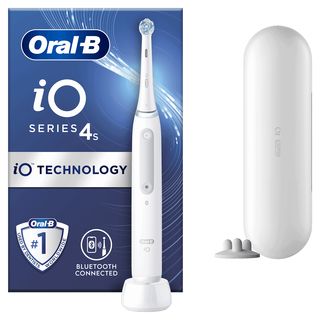 Cepillo eléctrico - Oral-B iO 4S, 4 Modos de cepillado, Control de presión, Estuche De Viaje, Diseñado Por Braun, Blanco