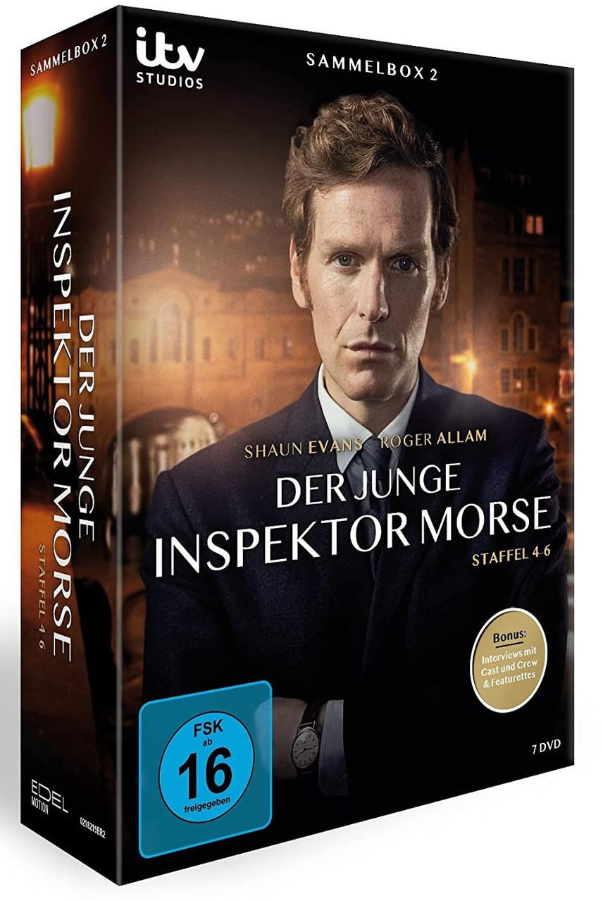 DVD-Hülle für Der junge Inspektor Morse, Staffel 4-6, mit dem Schauspieler Shaun Evans.