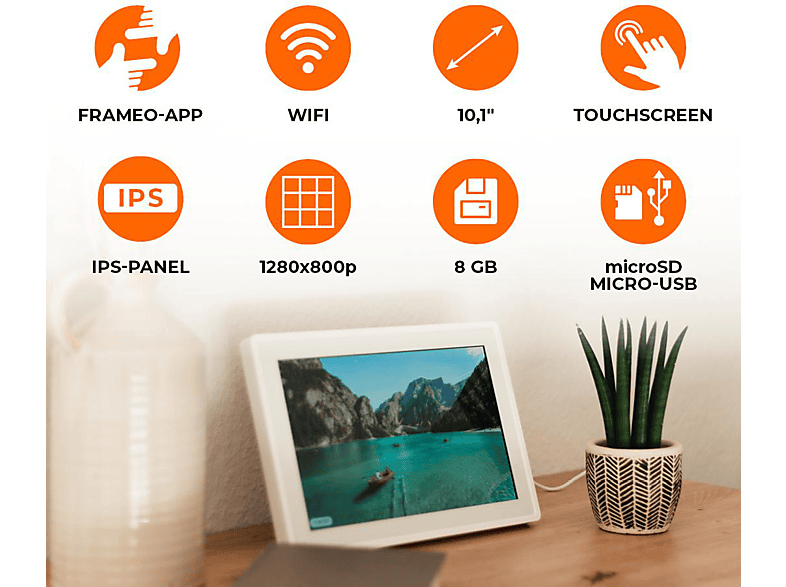 ROLLEI Smart Frame WiFi 100 mit App-Funktion Digitaler Bilderrahmen, 25,53 cm, 800 x 1280p, Weiß