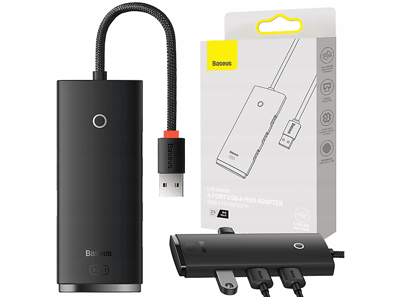 BASEUS Lite 4 in 1 Multifonksiyonal USB-A Hub Dock Station Siyah