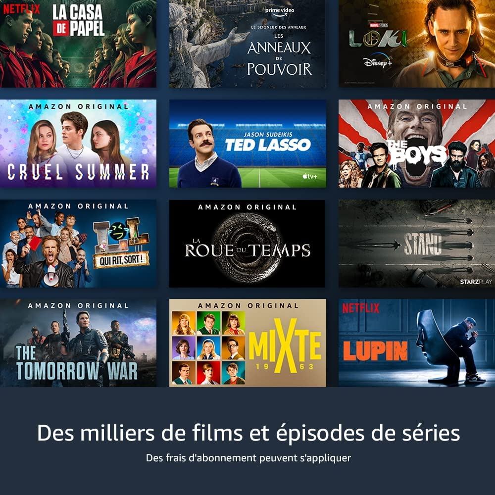 Un collage d'affiches de séries de services de streaming, faisant la promotion d'émissions.