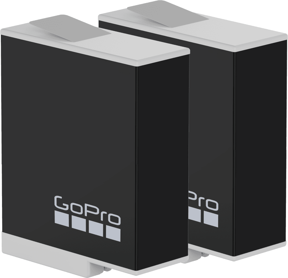 Deux batteries GoPro noires avec texte et logo blancs.