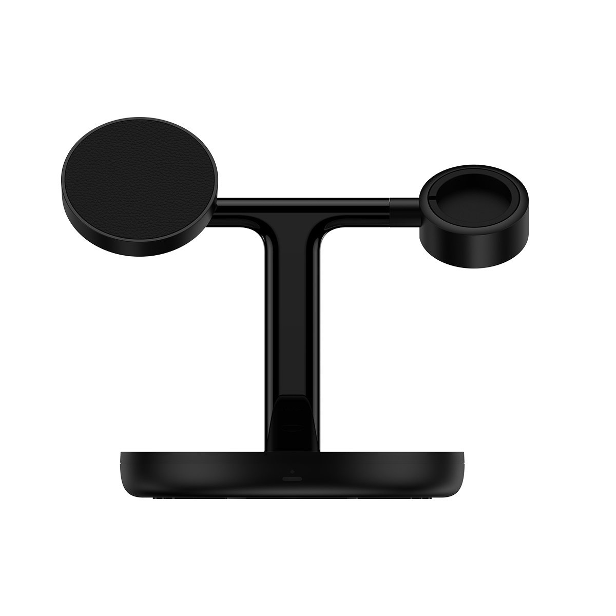 Telefon ve saat için siyah T şeklinde şarj standı.