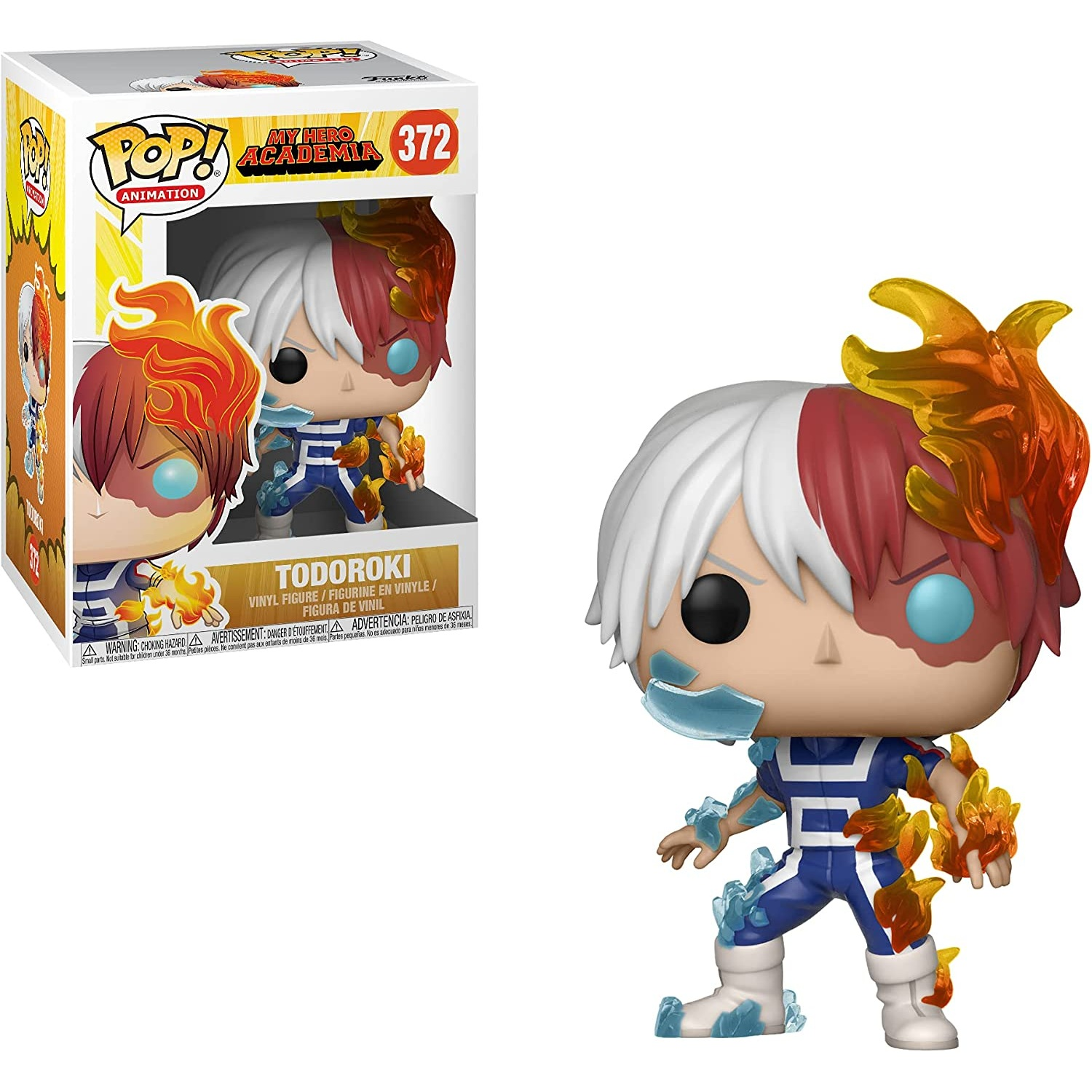 Una figura Funko Pop de Todoroki de My Hero Academia. La figura está en una caja.