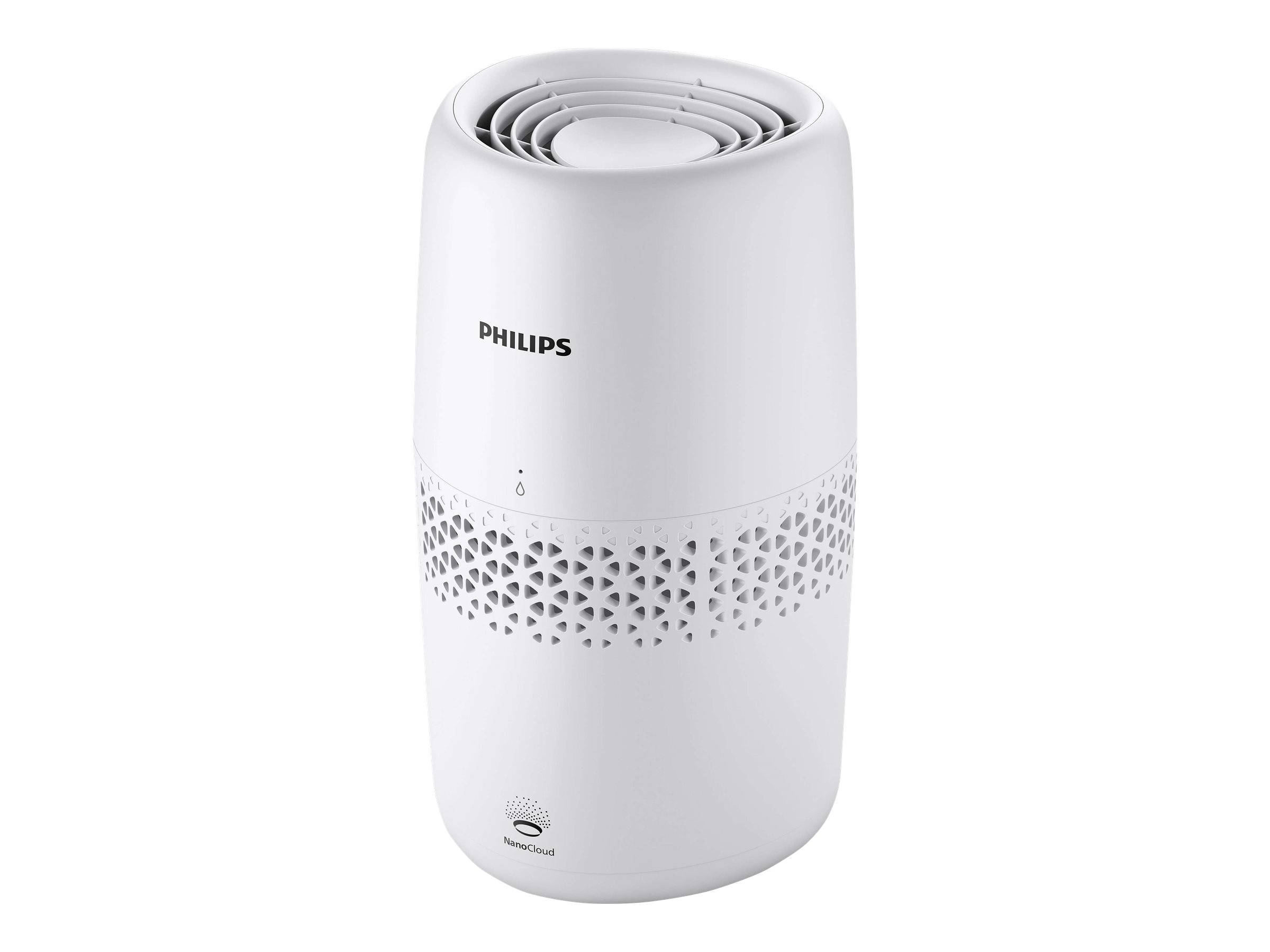 Ein weißer Philips Luftreiniger mit zylindrischer Form.