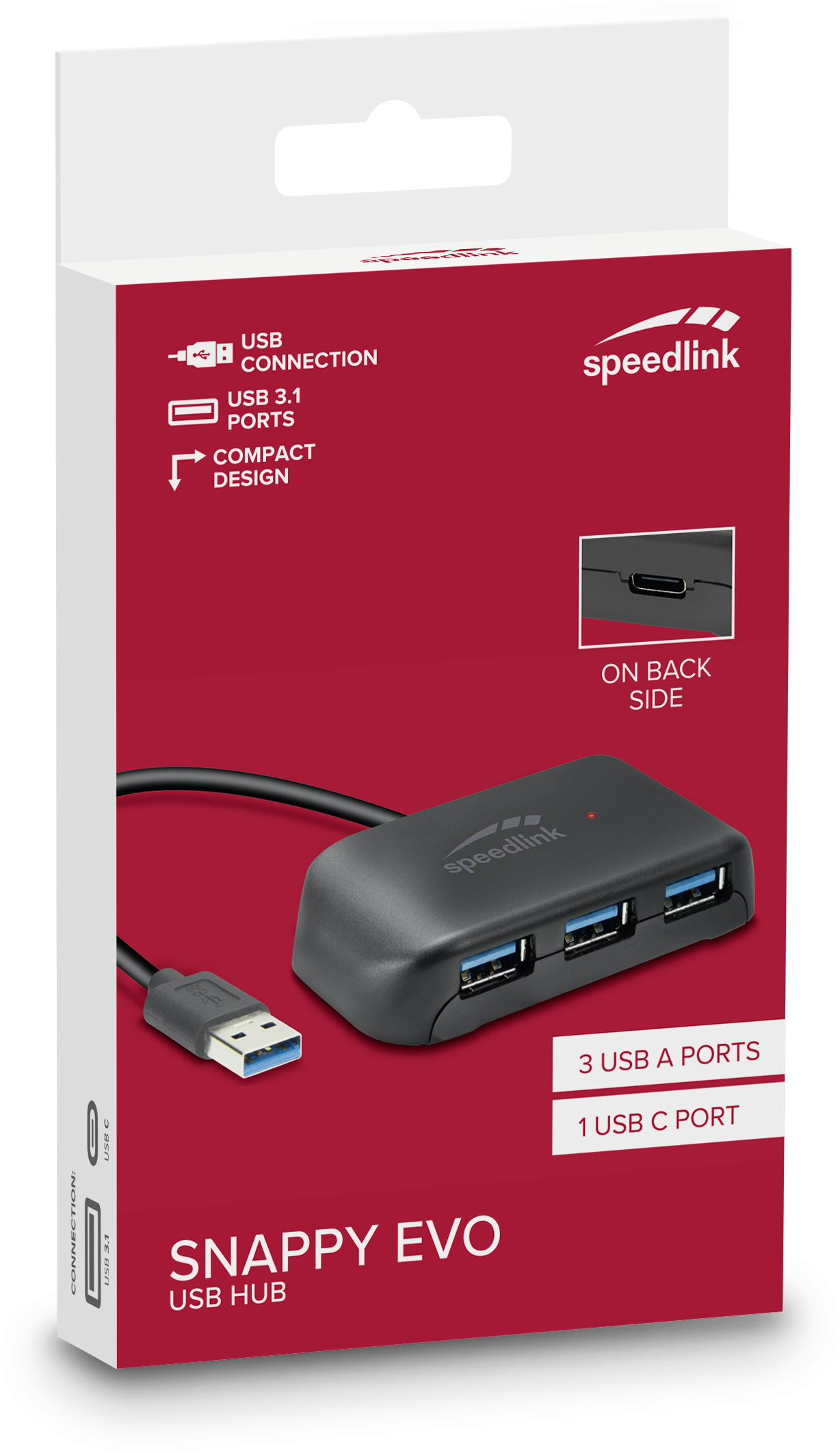Une boîte de hub USB avec un câble USB et des ports.