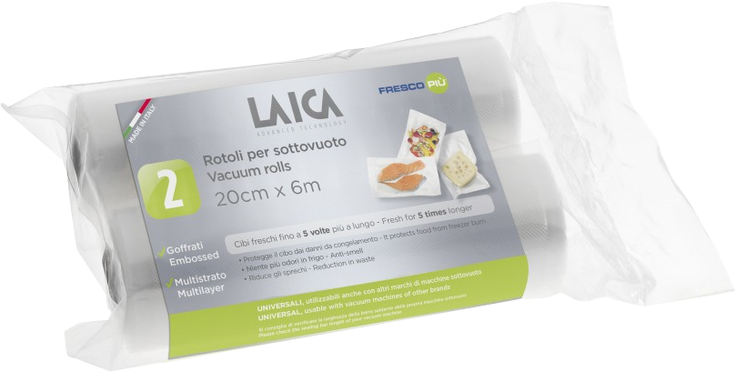LAICA Légcsatornás, EXTRA erős BPA mentes vákuum csomagoló tömlő, 20 x 600 cm, 2 db tekercs