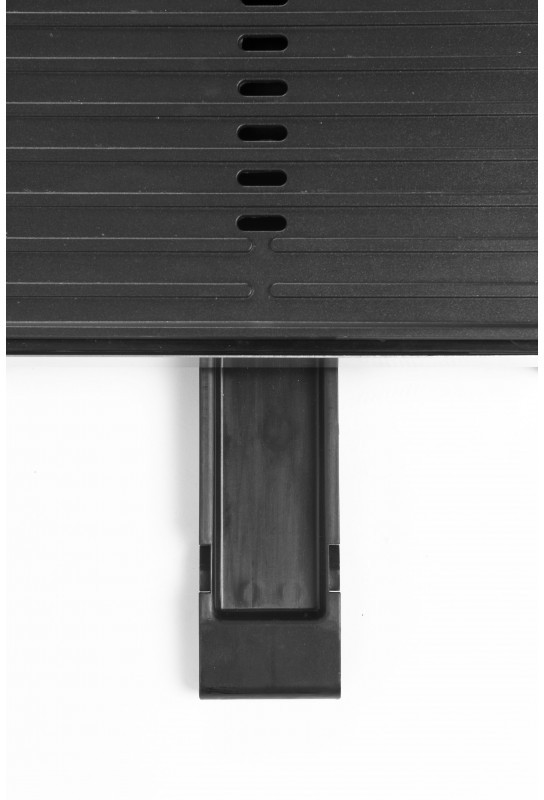 Black metal blinds, close-up of a section with slots.