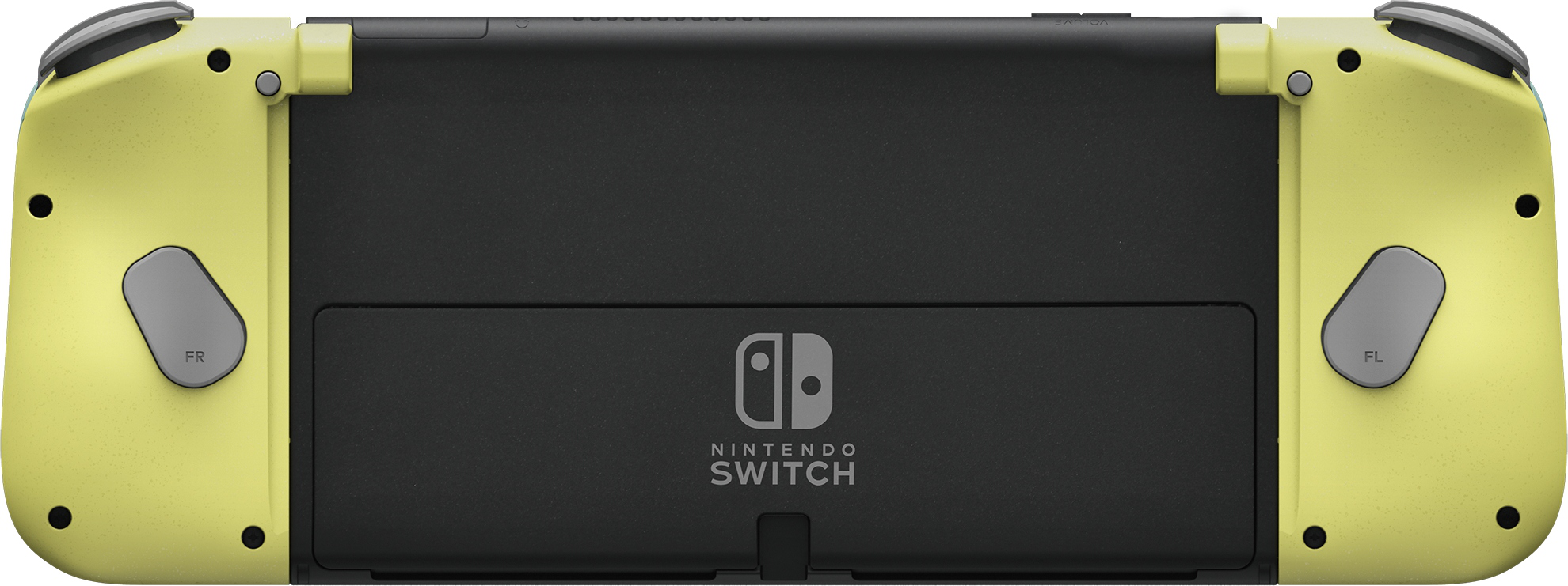 Arrière d'une manette Joy-Con Nintendo Switch jaune avec un centre noir.