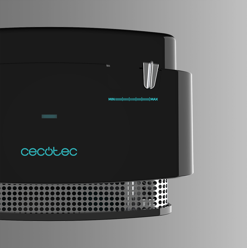 Electrodoméstico negro con panel de control. Logotipo de Cecotec visible.