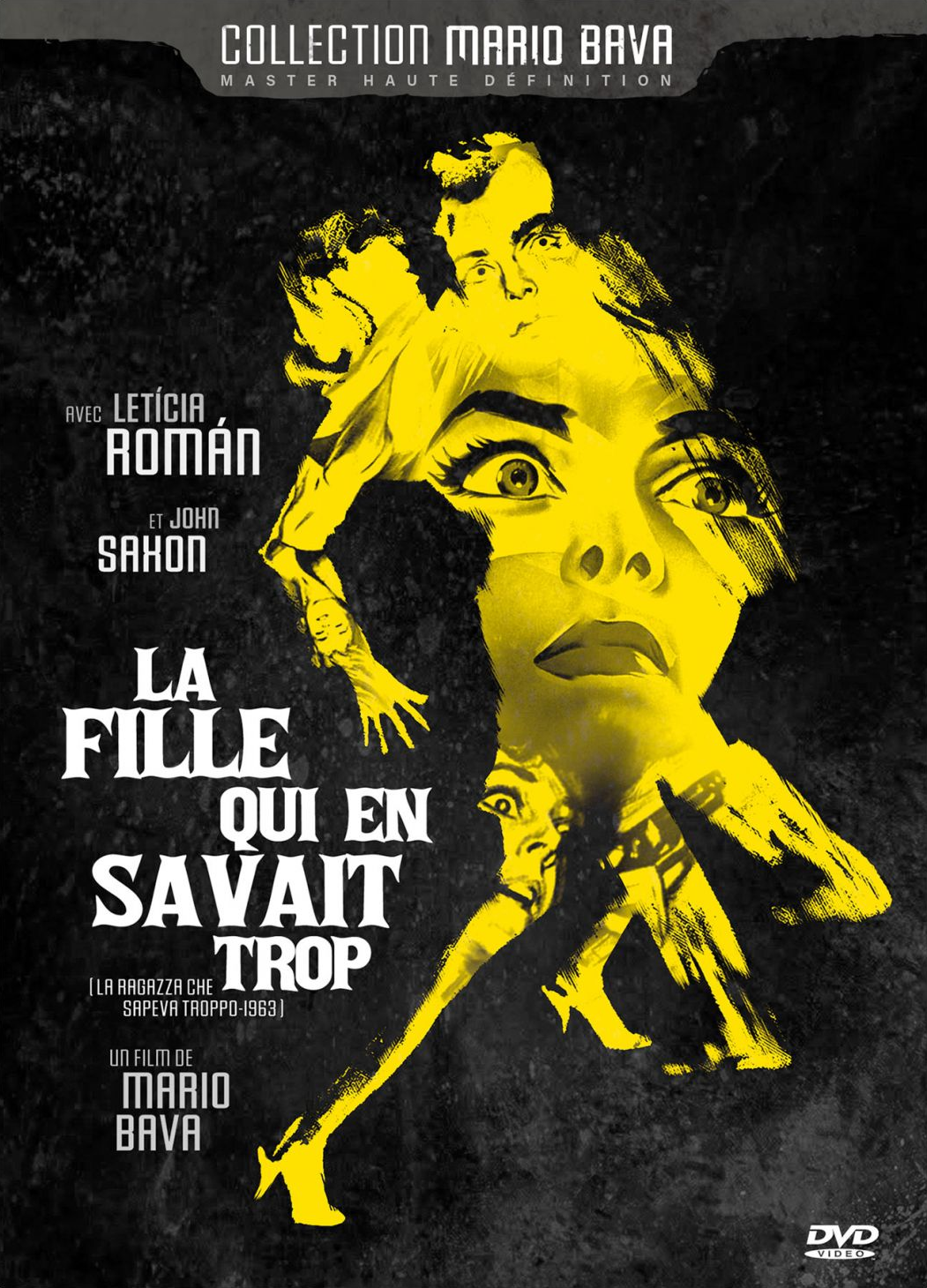Affiche de film avec le visage d'une femme. L'affiche est en noir et jaune avec du texte.