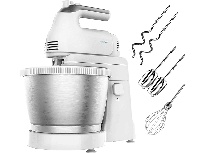 Robot amasador - Cecotec PowerTwist 500 Steel, W, 5 Velocidades, 3.5 litros, Blanco