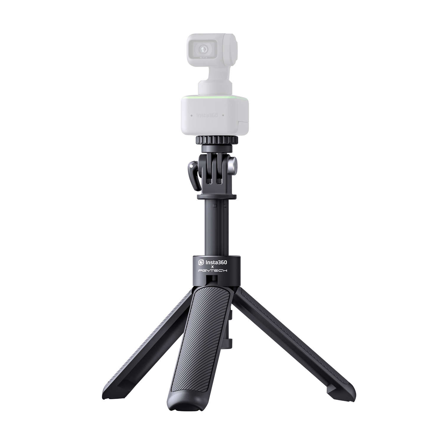 Fotocamera Insta360 su treppiede con maniglia. Colore nero.