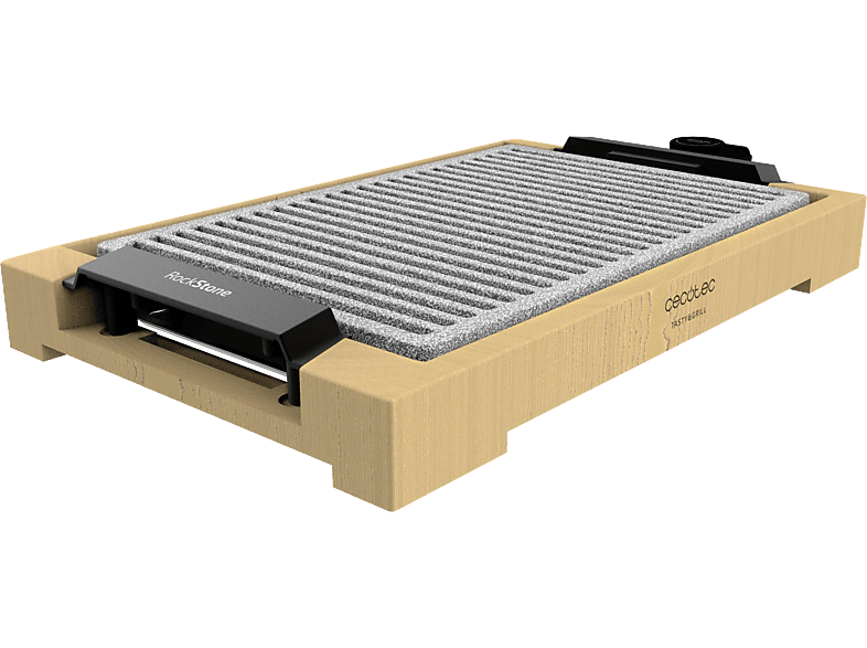 Plancha de asar - Cecotec Tasty&Grill 2000 Bamboo Linestone, W, 37,5 x 24,5 cm, Antiadherente, Negro