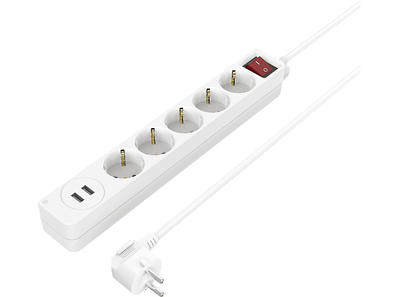 Hama 00223183 Steckdosenleiste, 5-fach, USB-A 17W, Schalter, 1,4 m, Weiß; Steckdosenleiste mit Schalter