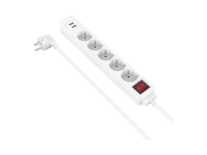 Hama 00223183 Steckdosenleiste, 5-fach, USB-A 17W, Schalter, 1,4 m, Weiß; Steckdosenleiste mit Schalter — Foto 3 von 5
