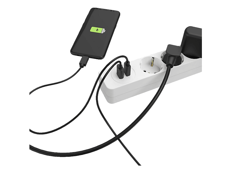 Hama 00223183 Steckdosenleiste, 5-fach, USB-A 17W, Schalter, 1,4 m, Weiß; Steckdosenleiste mit Schalter — Foto 4 von 5