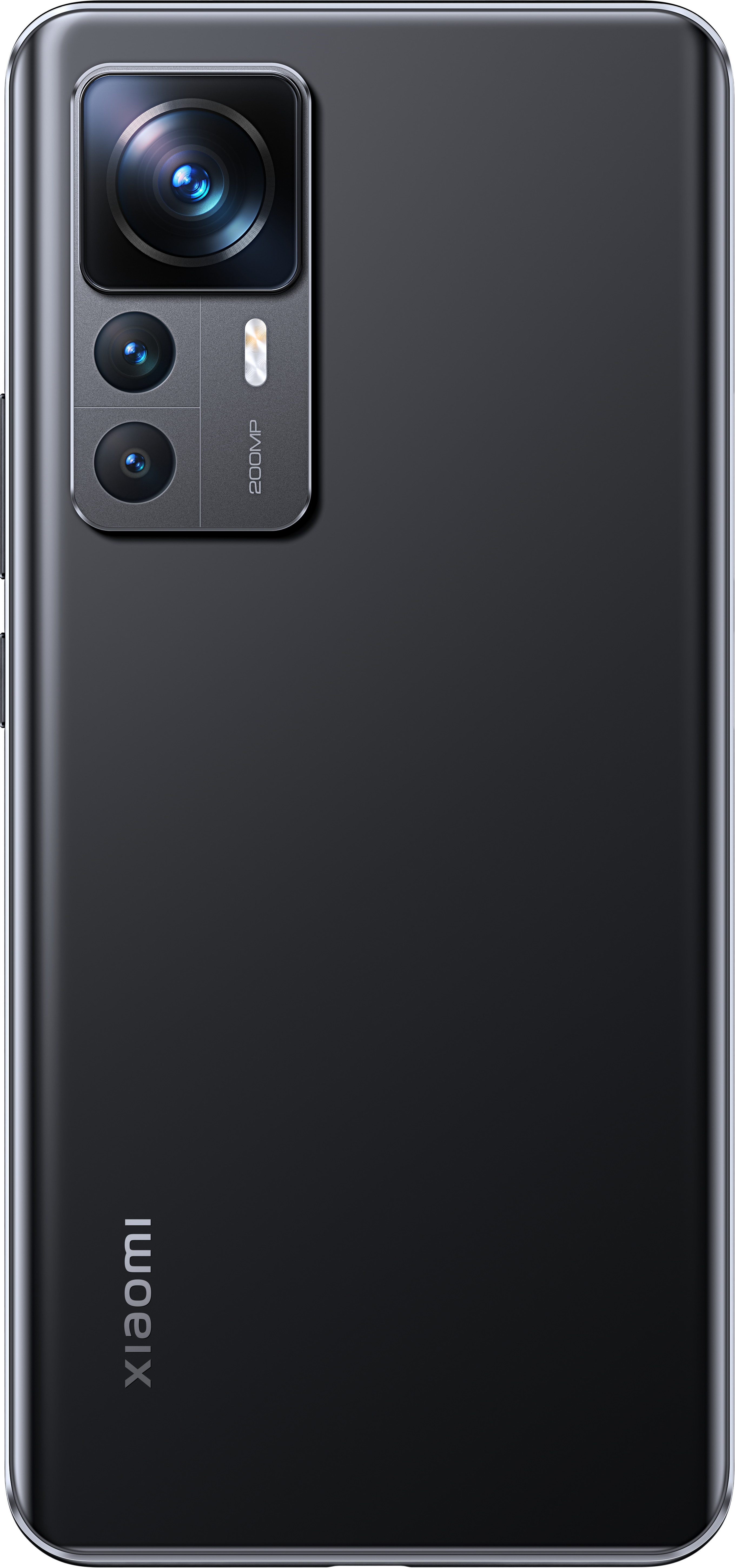 Rückansicht eines schwarzen Smartphones mit Kameramodul, drei Linsen und Xiaomi-Logo.