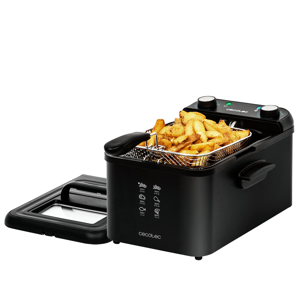 Freidora - Cecotec CleanFry Infinity 3000, 2400 W, Capacidad 3l, Hasta 190 °C, Negro