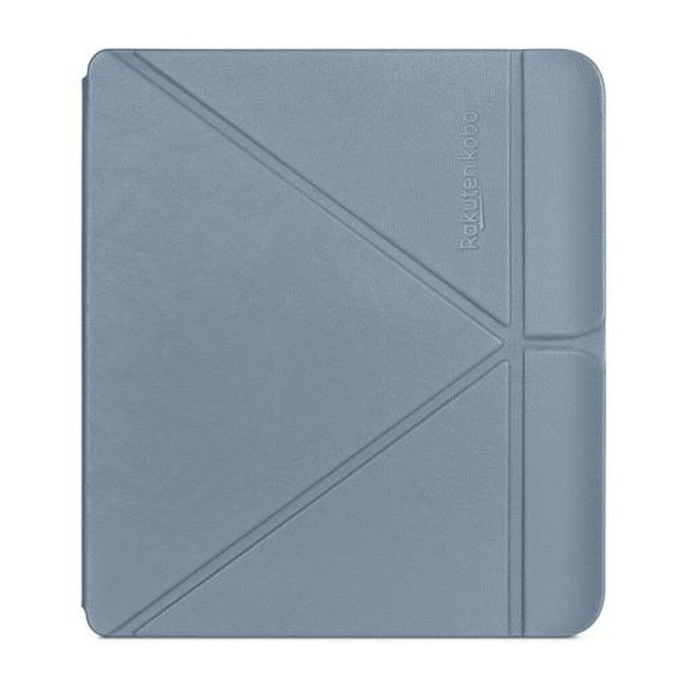 Funda azul para lector Kobo, cerrada, con diseño de líneas diagonales.