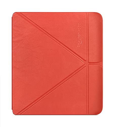 Funda roja de lector electrónico Kobo con diseño geométrico y marca Rakuten Kobo.