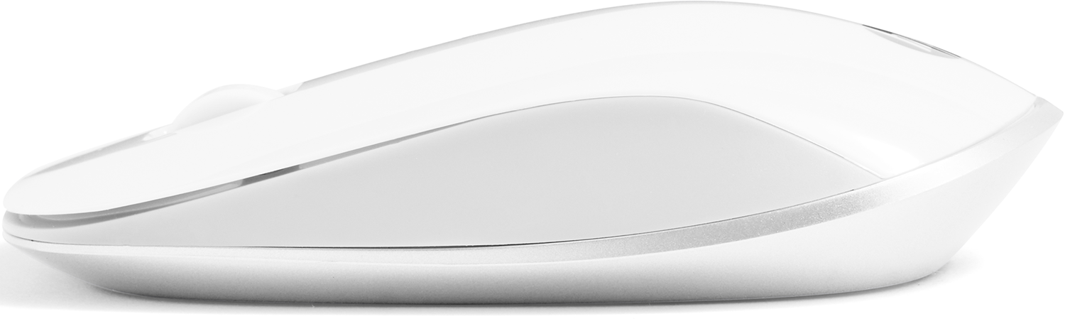 Witte computermuis met een zilveren accent. Het is een slank, ergonomisch ontwerp.