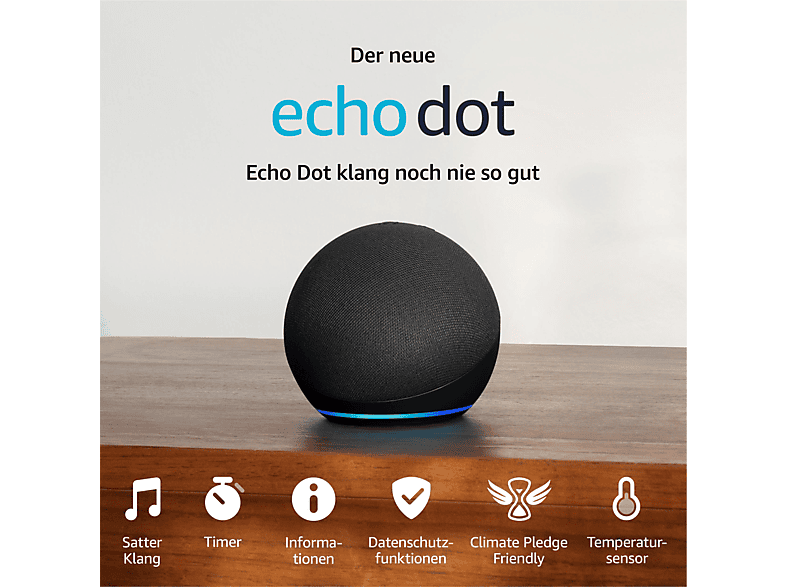 AMAZON Echo Dot (5. Generation, 2022), mit Alexa, Smart Speaker, Anthrazit