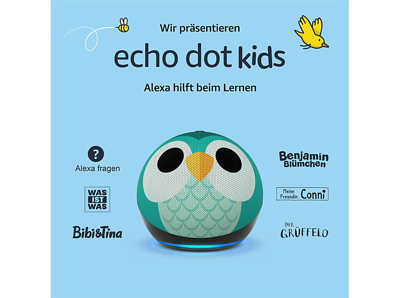 AMAZON Echo Dot (5. Generation, 2022) Kids, mit Alexa, Smart Speaker, Eulen Design