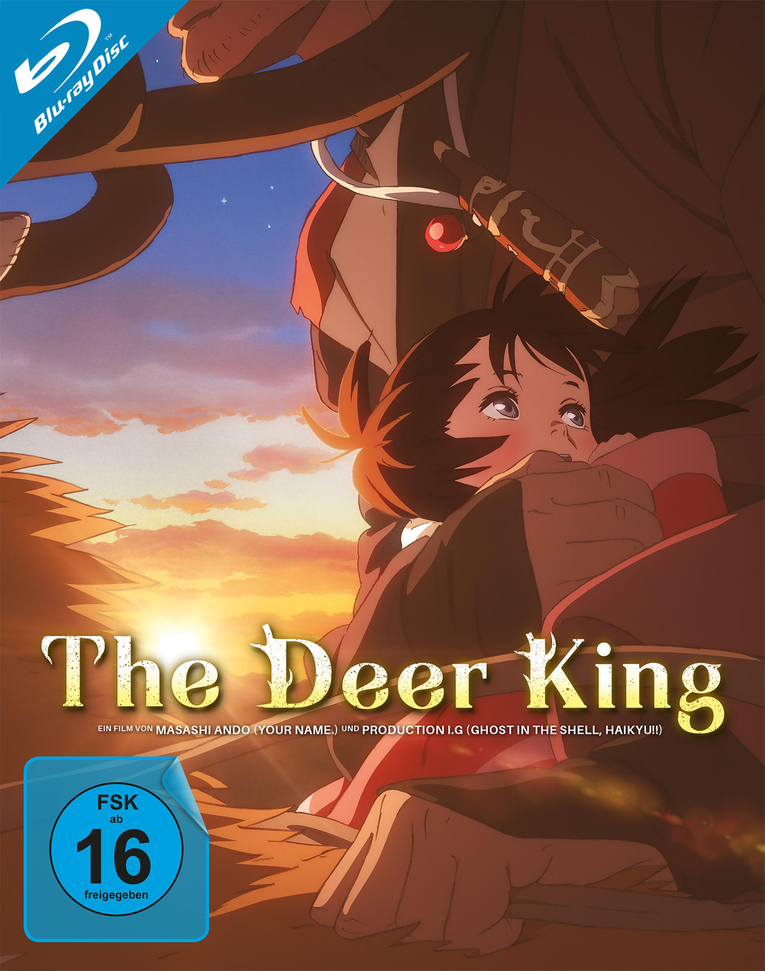 Anime-Blu-ray-Cover mit einem Mädchen und einer Figur, mit Sonnenuntergangsfarben und japanischem Text.