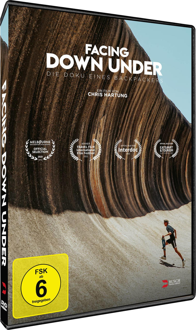DVD-Cover: Felsformation auf dem Cover. Titel: FACING DOWN UNDER. Die DVD ist dunkel.