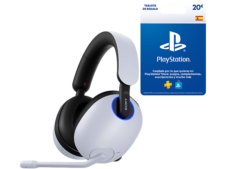 Auriculares gaming  Sony INZONE H9 + Tarjeta PlayStation 20€, Noise  Cancelling, Inalámbricos, Sonido espacial 360, 32 horas, Micrófono, PC / PS5