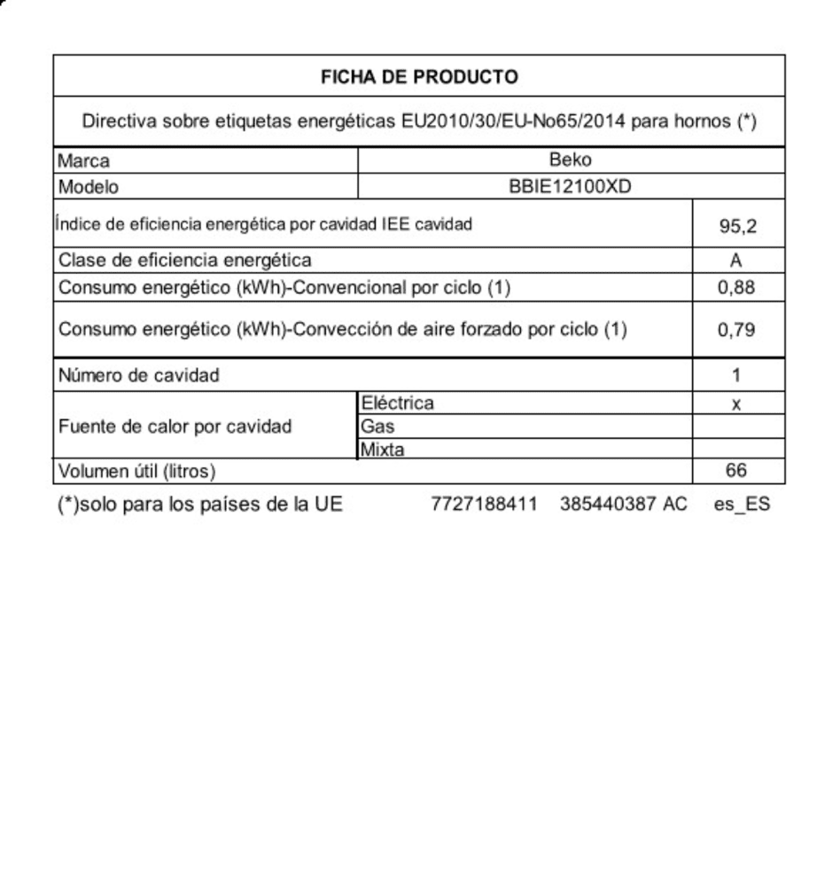 Horno  Beko BBIE12100XD, Multifunción, Hidrólisis, 66 l, 59.4 cm, Función  vapor, Inox