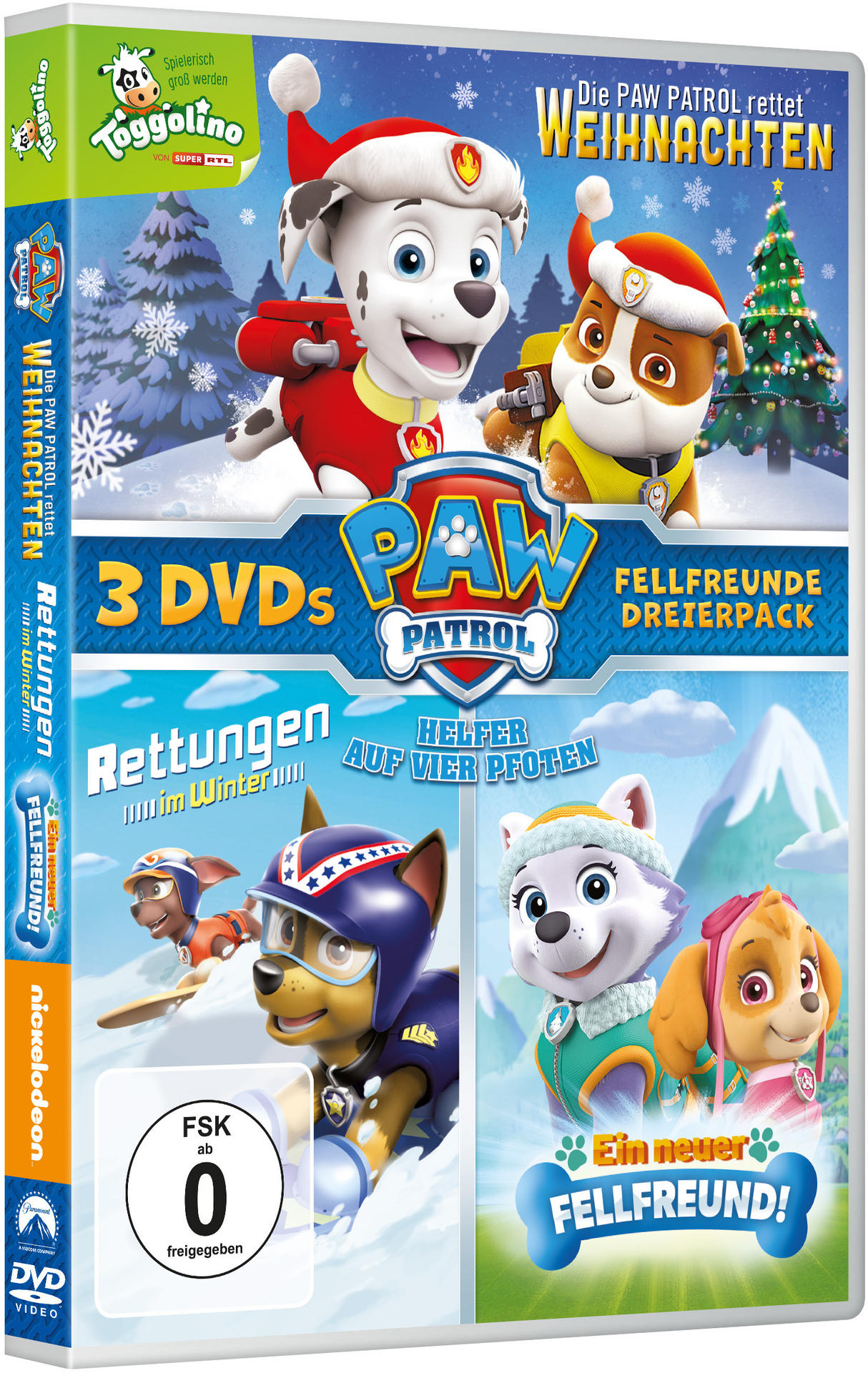 DVD-Cover für Paw Patrol, mit animierten Hunden und Text.