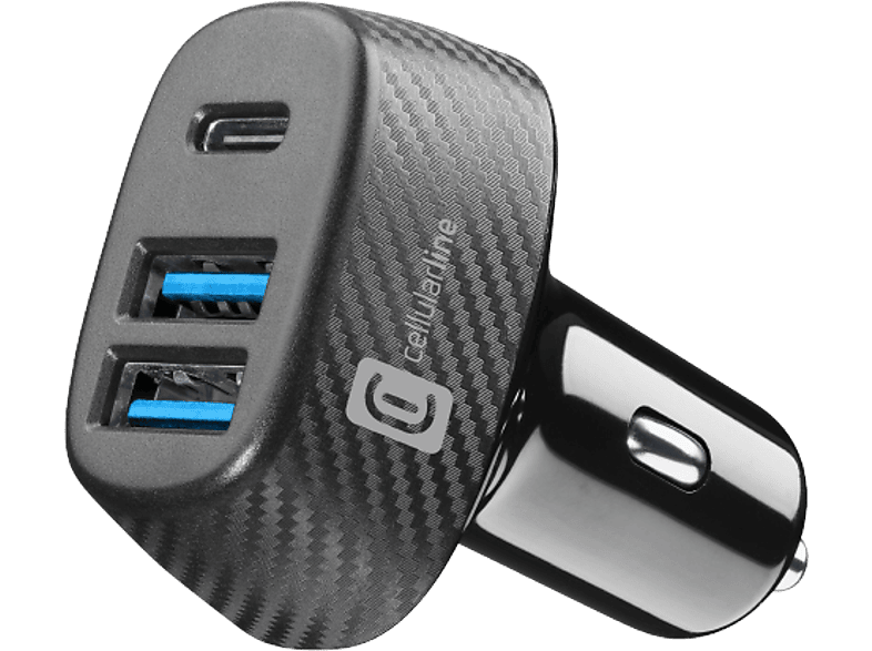 Cargador coche - CellularLine CBRUSB3PD44WK, 3 Puertos USB, Negro