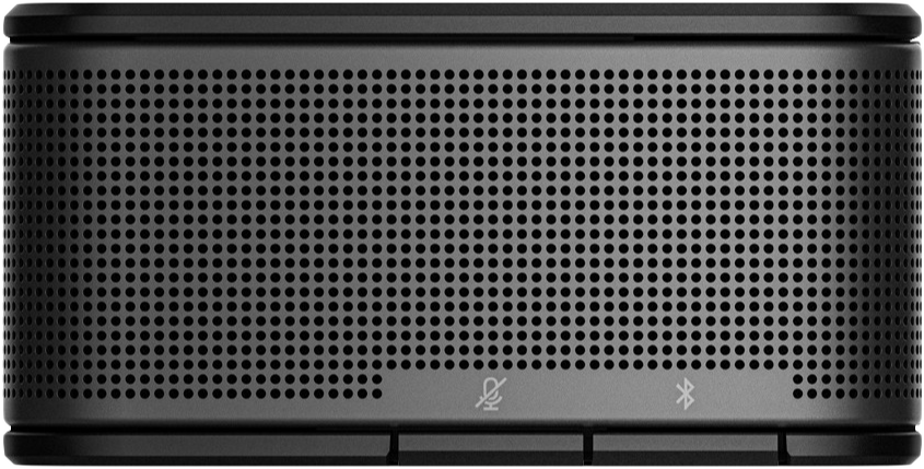 Fekete, téglalap alakú hangszóró lyukmintázattal. Némító és bluetooth gombokkal. Nincs logó.