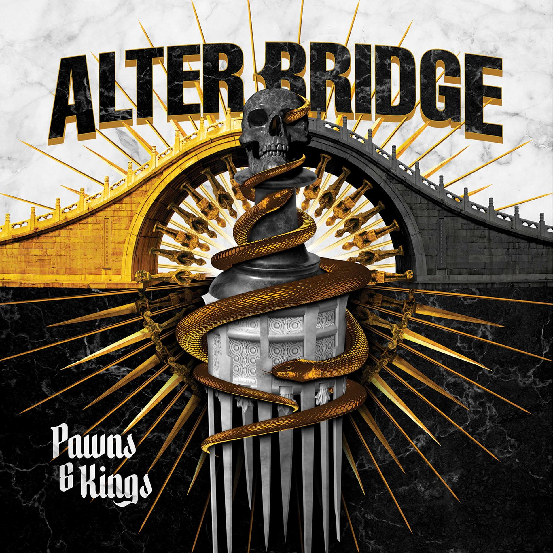 Az Alter Bridge album borítója, koponyával, kígyókkal és híddal.