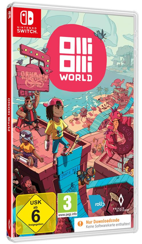 Nintendo Switch Spielbox für 'OlliOlli World', mit Charakteren und Titel.