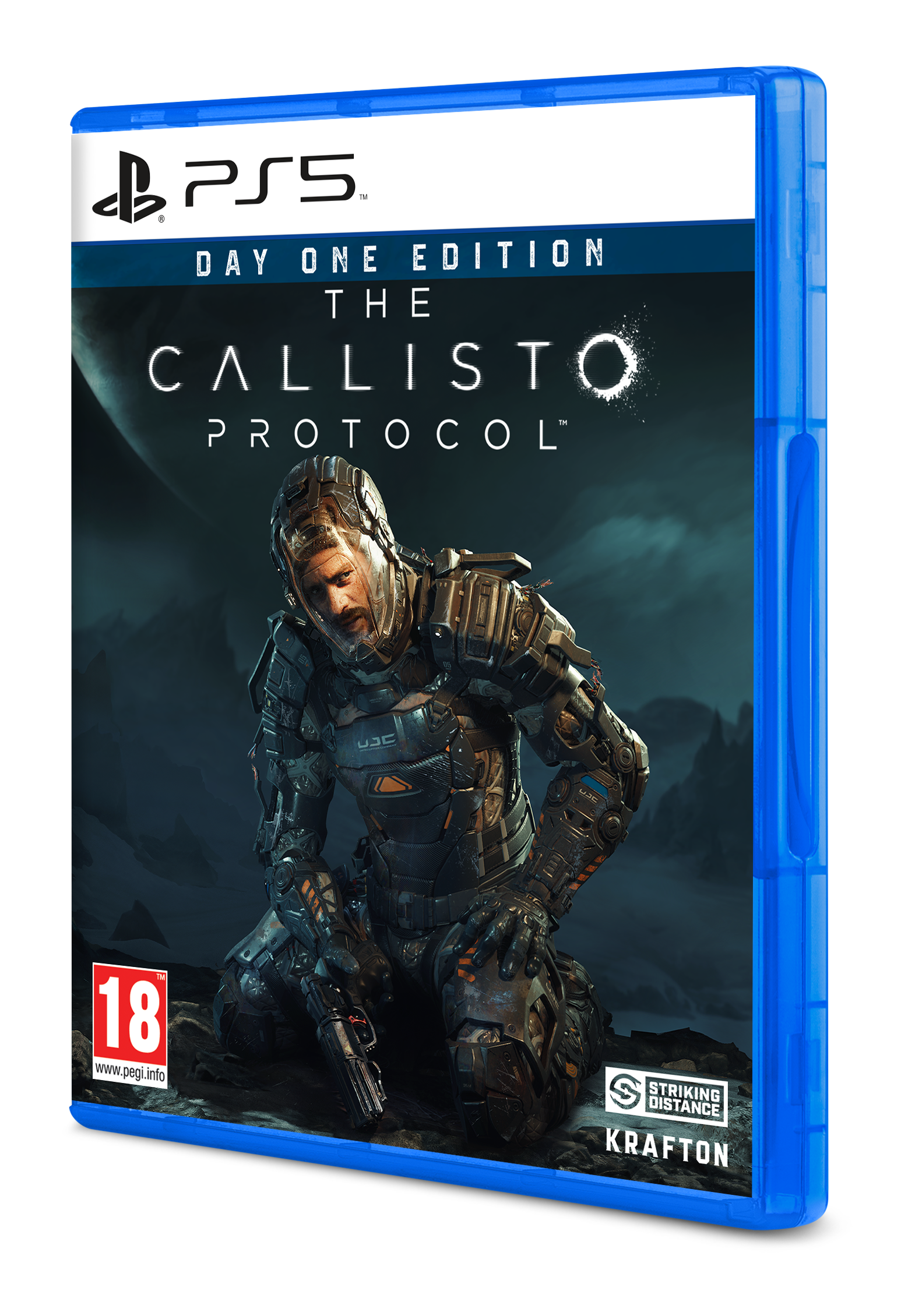 Caja del juego PS5: Portada de 'The Callisto Protocol'. Un hombre con traje espacial en un entorno oscuro de ciencia ficción.