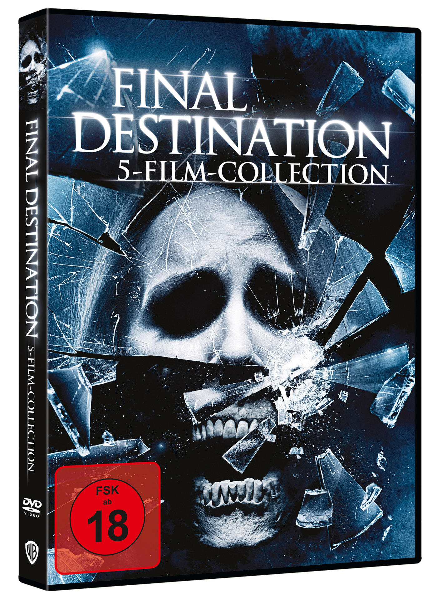 DVD-Hülle: Final Destination 5 Film-Sammlung, mit einem gruseligen Bild und Text.