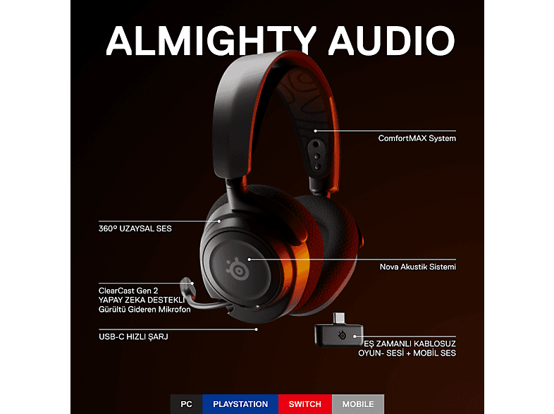 STEELSERIES Arctis Nova 7 Wireless Bluetooth Kulak Üstü Kulaklık Siyah_1