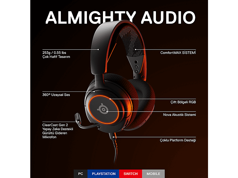 STEELSERIES Arctis Nova 3 Multi-System Oyuncu Kulak Üstü Kulaklık Siyah_4